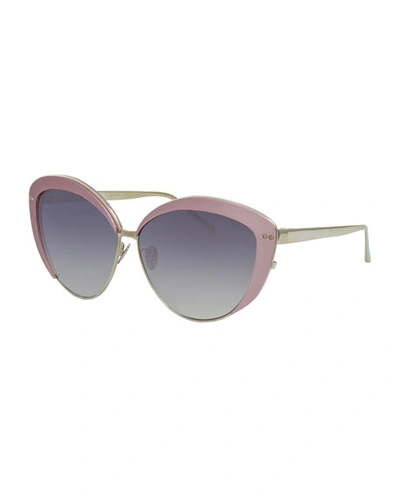 Linda Farrow Capped Cat-eye Sunglasses, White Gold/pink