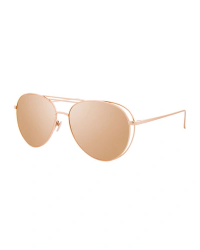 Linda Farrow Open-inset Aviator Sunglasses, Rose Gold