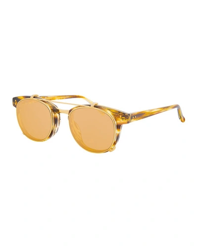 Linda Farrow Square Acetate Sunglasses W/ Clip-on Lenses, Gold/tortoise