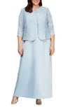 Alex Evenings Embroidered Lace Mock Two-piece Gown With Jacket In Hydrangea