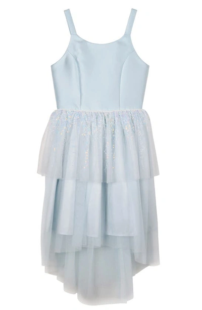 Zunie Kids' Sequin High/low Dress In Icy Blue
