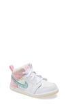 Jordan Kids' Nike  Air  1 Mid Se Basketball Shoe In White/ Green/ Arctic Punch