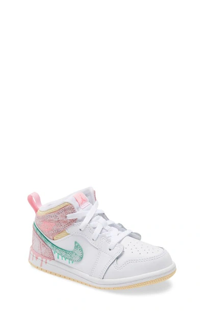 Jordan Kids' Nike  Air  1 Mid Se Basketball Shoe In White/ Green/ Arctic Punch