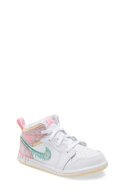 Jordan Nike  Air  1 Mid Se Basketball Shoe In White/ Green/ Arctic Punch