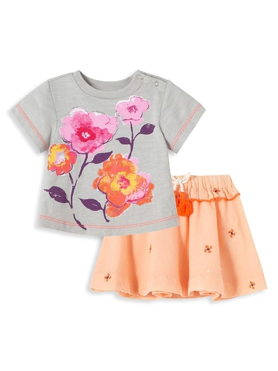 Peek Baby Girl's Little Medallion 2-piece Floral T-shirt & Skirt Set In Grey