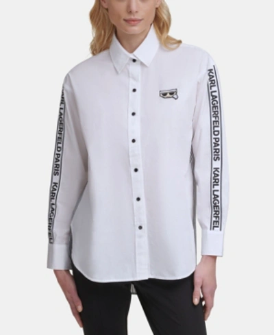 Karl Lagerfeld Striped Logo Taped Shirt In Soft White
