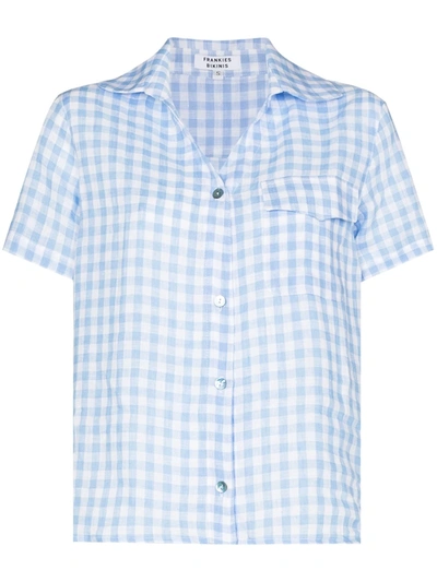 Frankies Bikinis Lou Gingham Linen Button-down Shirt In Bluebell