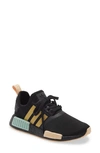 Adidas Originals Women's Nmd R1 Lace Up Knit Fabric Athletic Running Sneakers In Core Black/ Gold/halo Amber