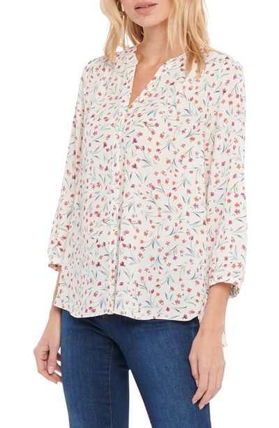 Nydj High/low Crepe Blouse In Glenhope Floret Ivory