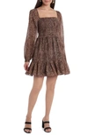 1.state 1. State Long Sleeve Smocked Top Ruffle Hem Dress In Leopard Muses