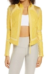 Blanc Noir Quilted Leather & Mesh Moto Jacket In Goldfinch