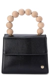 Olga Berg Caylee Wooden Bead Handle Clutch In Black