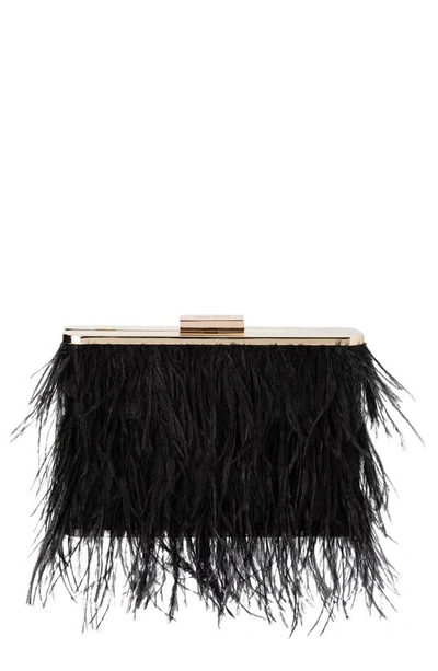 Olga Berg Ostrich Feather Embellished Clutch In Black