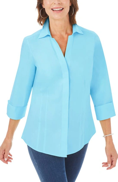 Foxcroft Taylor Fitted Non-iron Shirt In Tropic Blue