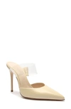Schutz Sionne Clear Strap Pointed Toe Mule In Egg Shell/ Transparent Leather
