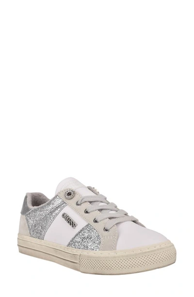 Guess Loven Low Top Sneaker In Silver / White