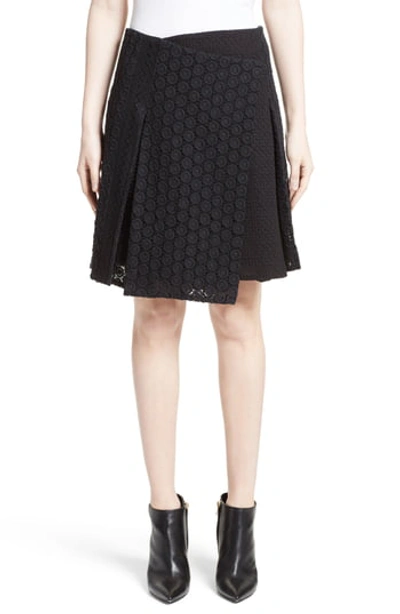 Burberry Howe Mixed Lace Pleated Wrap Skirt In Black