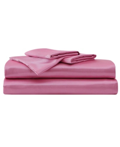 Betsey Johnson Solid Satin 4 Piece Sheet Set, Queen Bedding In Chateau Rose