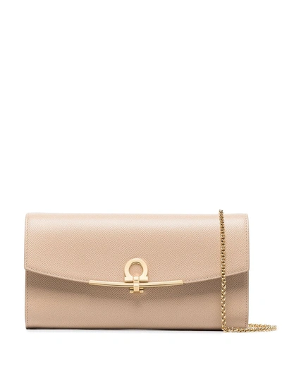 Ferragamo Envelope Flap Logo Detail Clutch In Beige