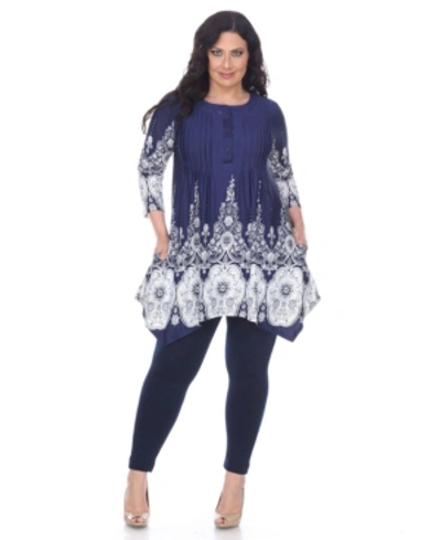 White Mark Plus Size Dulce Tunic Top In Navy White