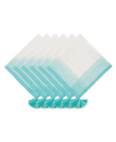 Design Imports Design Import Variegated Stripe With Tassel Napkin, Set Of 6 In Turquoise