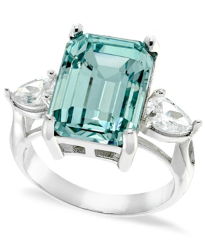 Charter Club Emerald Cut Crystal Ring In Silver Plate, Gold Or Rose Gold Plate, Created For Macy's In Aqua