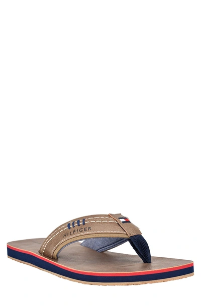 Tommy Hilfiger Men's Destino Flip Flop Sandals Men's Shoes In Taupe, Navy