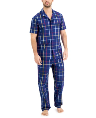 Club Room Men's Plaid Pajama Set, Created For Macy's In Navy
