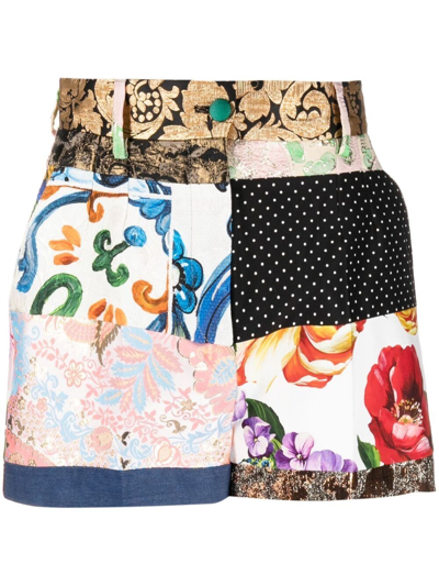 Dolce & Gabbana Patchwork High-rise Shorts In Multicolour