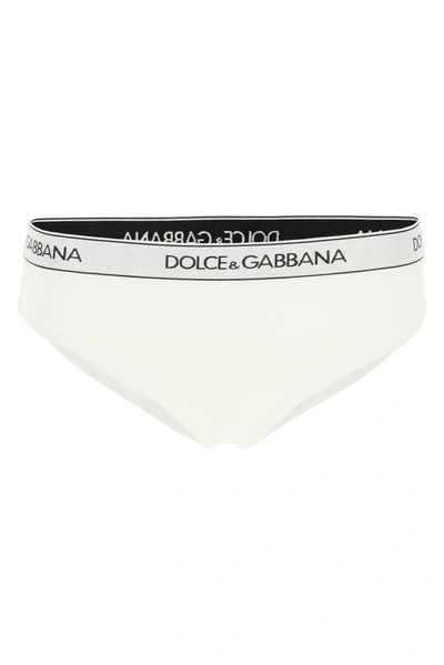 Dolce & Gabbana Jersey Briefs With Logo Band In Bianco Ottico (white)