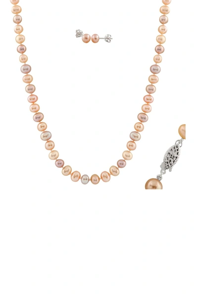 Splendid Pearls 10-11mm Freshwater Pearl Single Strand & Stud Earrings Set In Multicolor