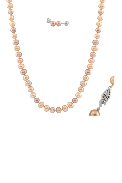 Splendid Pearls Multicolor 10–11mm Freshwater Pearl Necklace & Stud Earrings Set