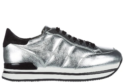 Hogan Maxi H222 Sneakers In Metallic-effect Leather In Silver