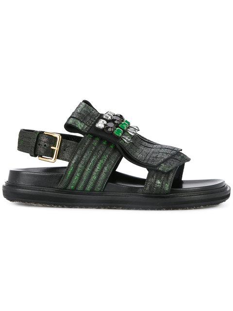 green fringe sandals