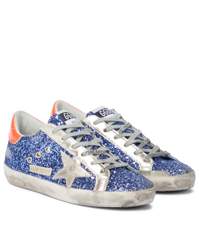 Golden Goose Superstar Glitter And Leather Sneakers In Blue