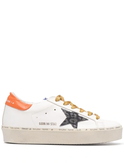 Golden Goose White/orange Animalier-detail Hi-star Sneakers In Beige