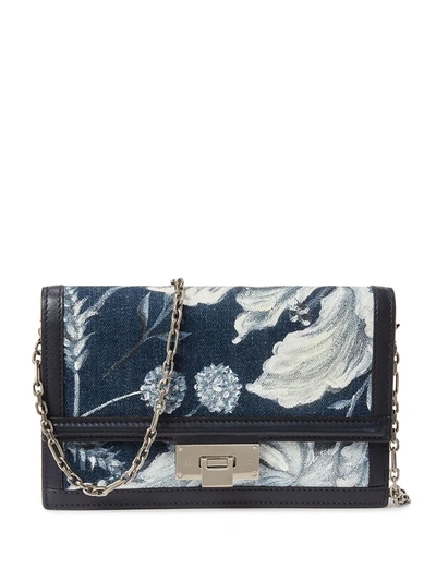 Ralph Lauren Floral Denim Hinge-lock Chain Wallet In Blue