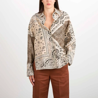 Pinko Fuoco Print Cotton And Silk Shirt In Beige