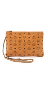 Mcm Heritage Convertible Coated Canvas Zip Pouch - Brown In Cognac