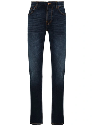 Nudie Jeans Mens Ink Navy Grim Tim Slim-fit Straight Organic Cotton-blend Jeans 30/30