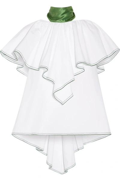 Rosie Assoulin Asymmetric Silk-trimmed Cotton-poplin Top In White