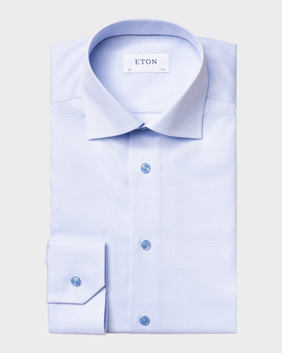 Eton Cotton Textured Convertible Cuff Contemporary Fit Dress Shirt In Blue