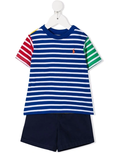 Ralph Lauren Babies' Sapphire Star Multi Striped Cotton T-shirt And Shorts Set 6-24 Months 12 Months In Blue