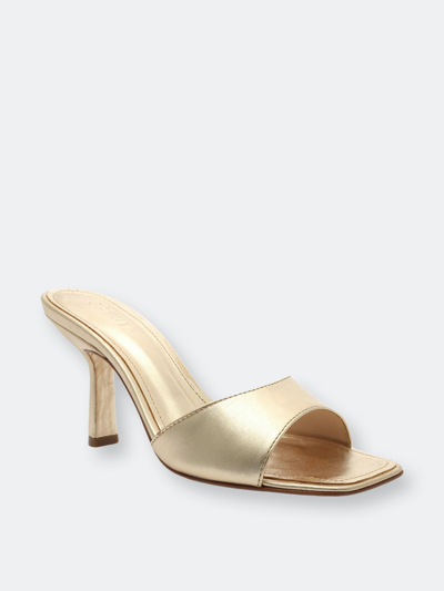 Schutz Posseni Mock-croc Slide Mule High-heel Sandals In Gold