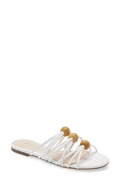 Schutz Aster Strappy Wood-bead Slide Flat Sandals In White