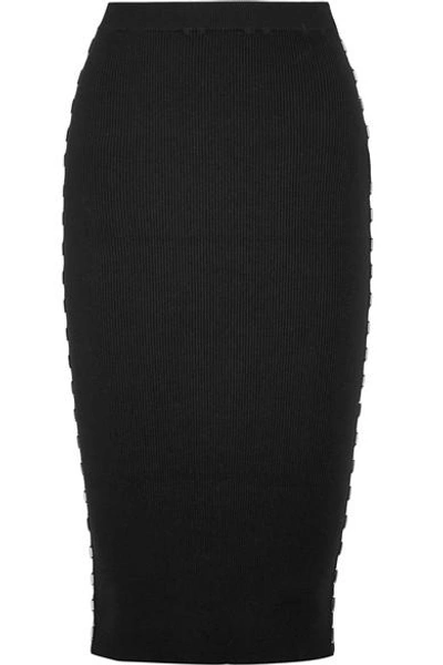 Mugler Embellished Ribbed-knit Skirt