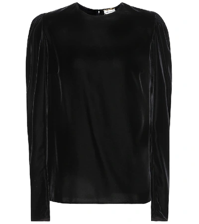 Saint Laurent Puff-sleeved Velvet Top In Black