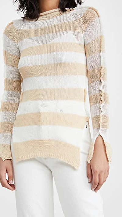 Marni Striped Crepe Cotton Sweater In Pearl