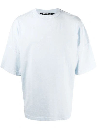 Palm Angels Man Light Blue And White Logo T-shirt