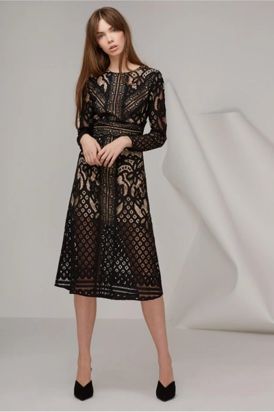 Keepsake Bridges Lace Long Sleeve Dress In Black